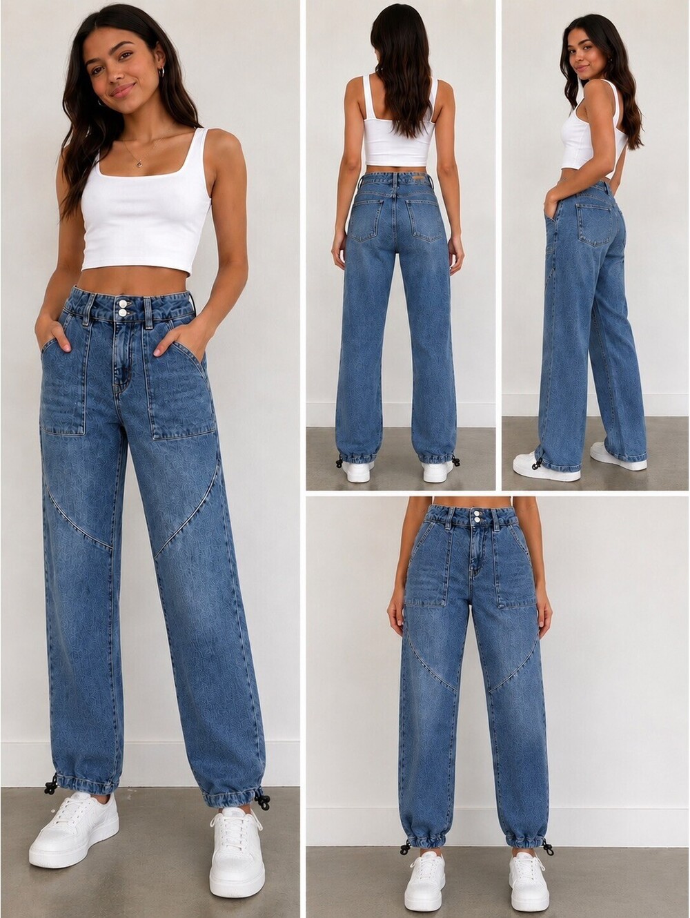 Forever 21 Premium Women's Utility Cargo Jeans with Adjustable Elastic Ankle - S